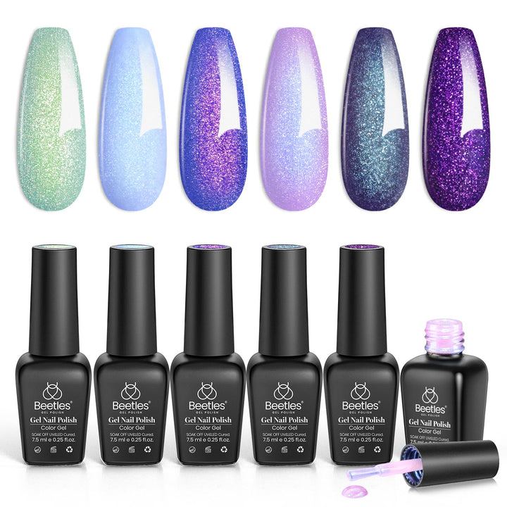 beetles front packaging showing six chameleon glitter pots and kit benefits
