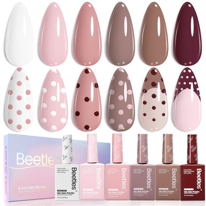 beetles front packaging of the six-color neutral gel set showing organized bottles and palette, easy selection