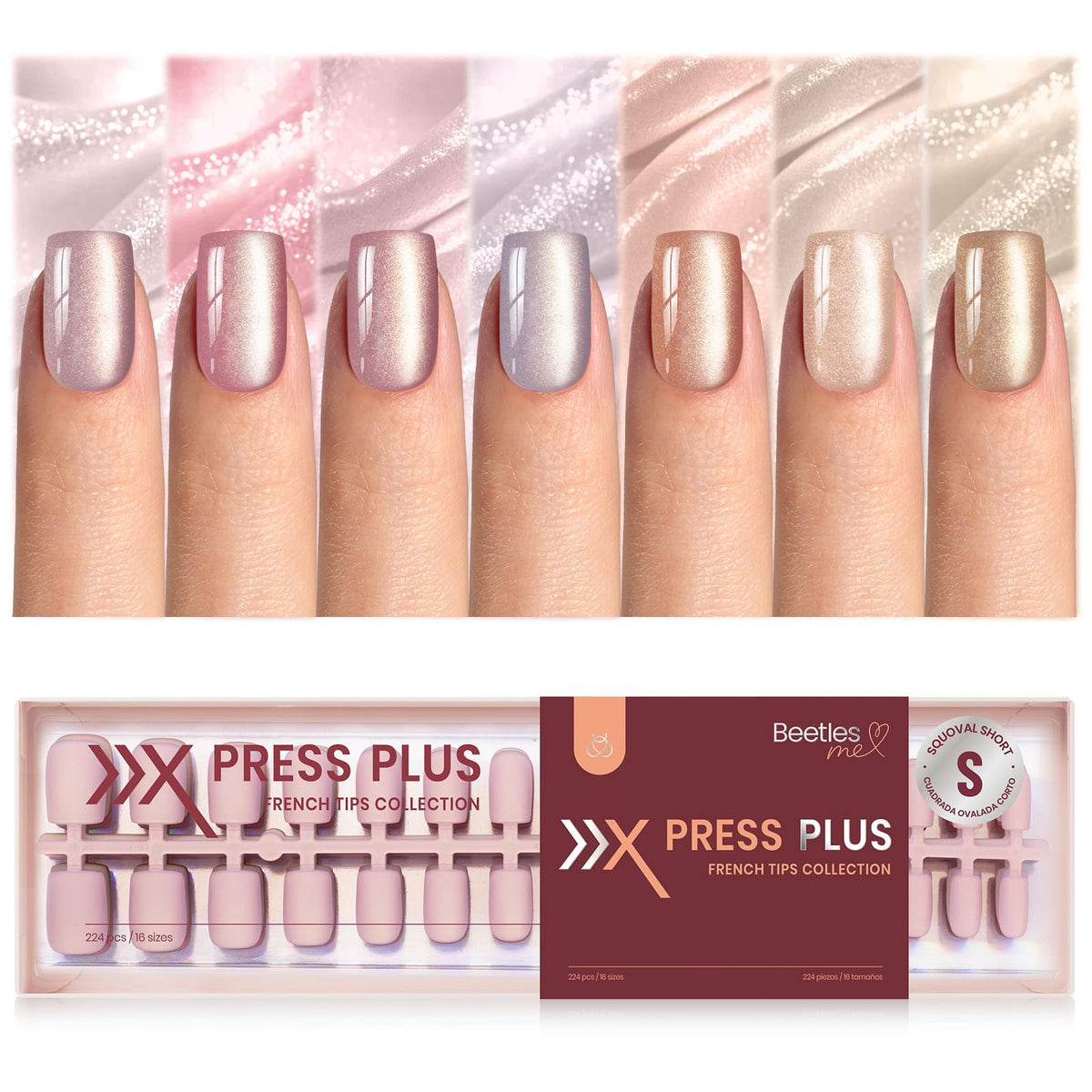 Beetles front packaging showing nude cat eye press on nails for easy salon looks