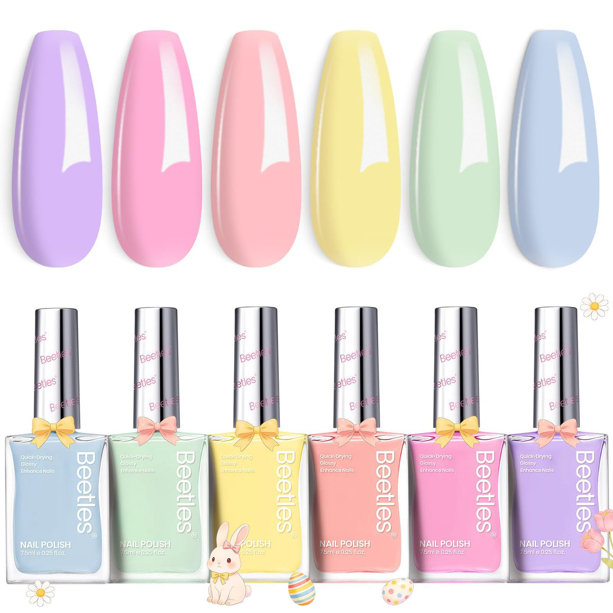 Beetles front packaging showing six pastel polish shades and neat gift presentation