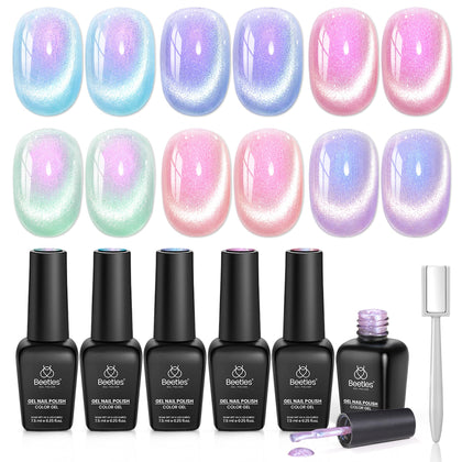 beetles Gel Polish front packaging showing six prismatic cat eye colors and gift appeal