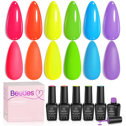 Beetles front packaging showing six neon gel bottles for vibrant salon-ready color