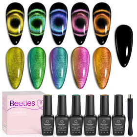 Beetles front packaging showing six chameleon polishes and magnet for easy gifting