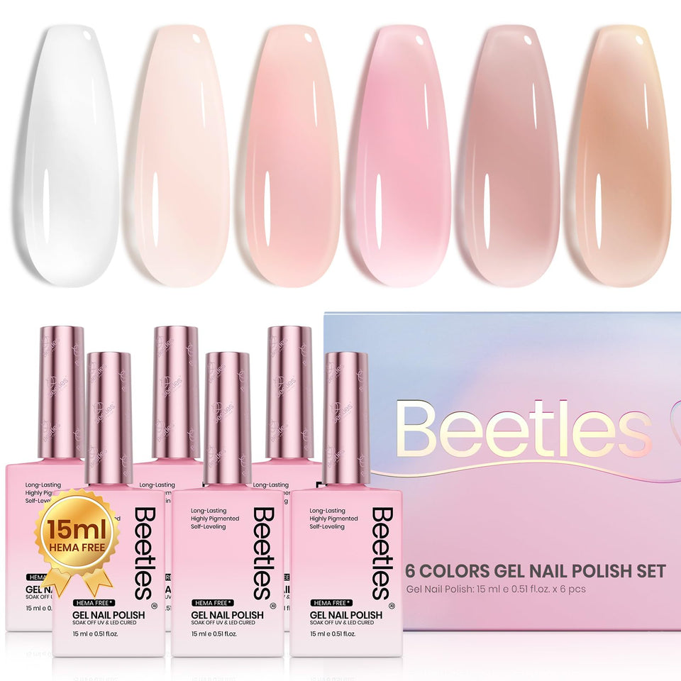 beetles front packaging showing six bottles and stylish gift-ready design benefit: clear color choice