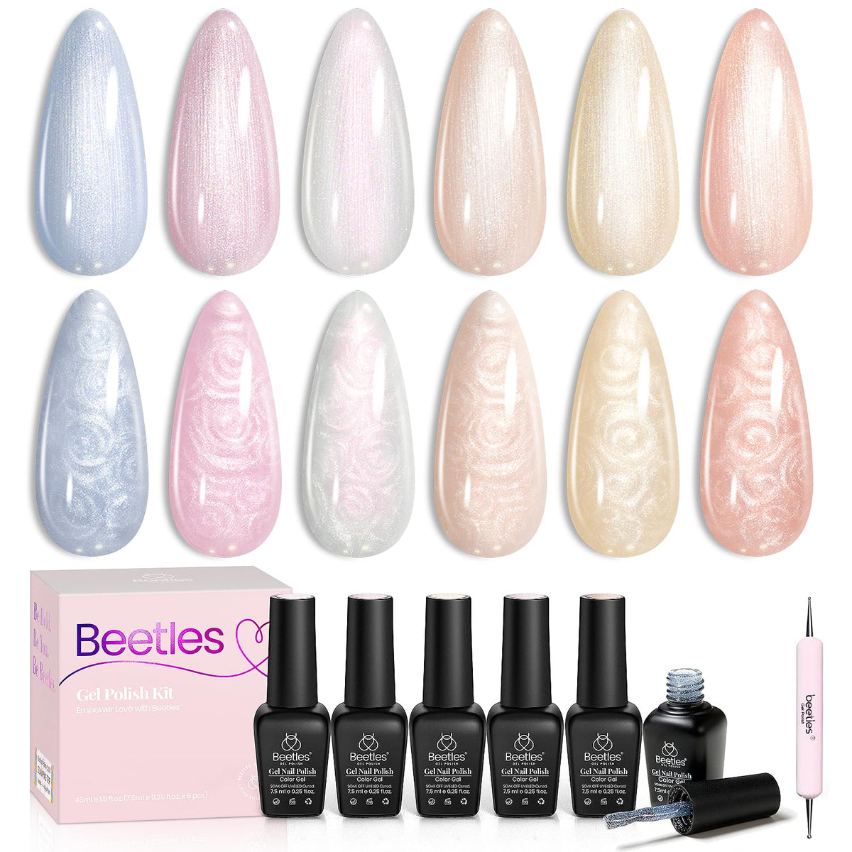 Beetles front packaging showing six bottle set and clear labeling for gifting