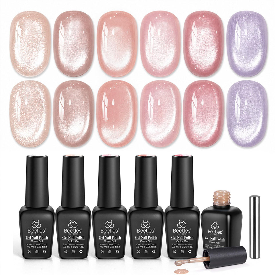 beetles front packaging showing six soft beam cat eye shades and set benefit