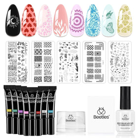 Beetles front packaging showing full 16-piece stamp gel kit convenience