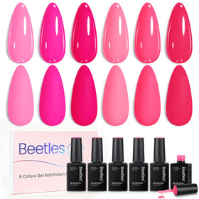 beetles front packaging showing six pink gel bottles and kit benefits
