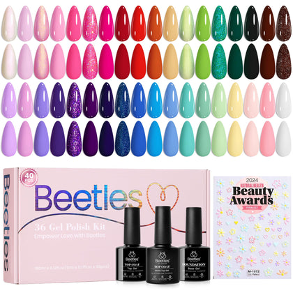 beetles front packaging showing full kit and garden-inspired palette benefit: complete set for home manicures
