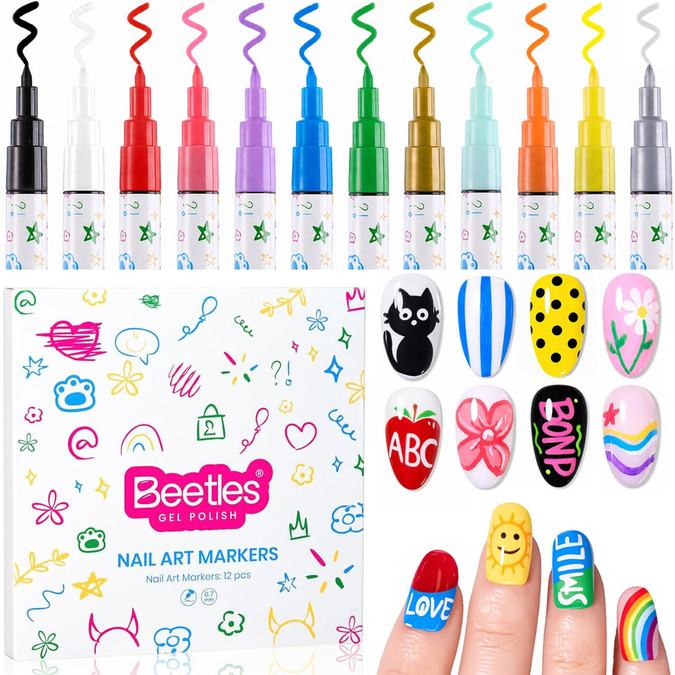 beetles front packaging showing 12-color set and portable case benefit organization