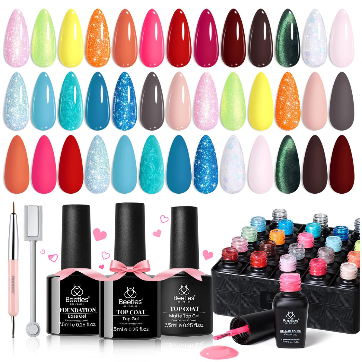 beetles front packaging showing 20-color kit and tools for easy selection