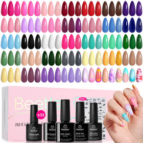 Beetles front packaging showing 32 colorful gel polish bottles and set details
