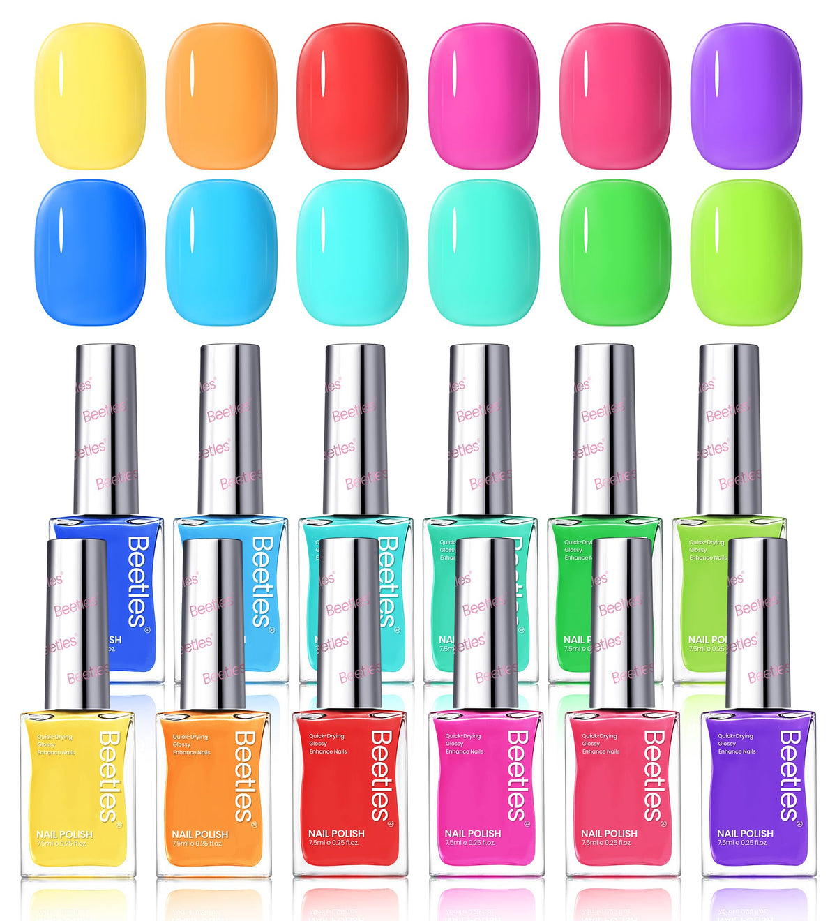 Beetles Gel Polish front packaging showing 12 neon bottles and colorful bag for easy gifting