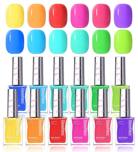 Beetles Gel Polish front packaging showing 12 neon bottles and colorful bag for easy gifting