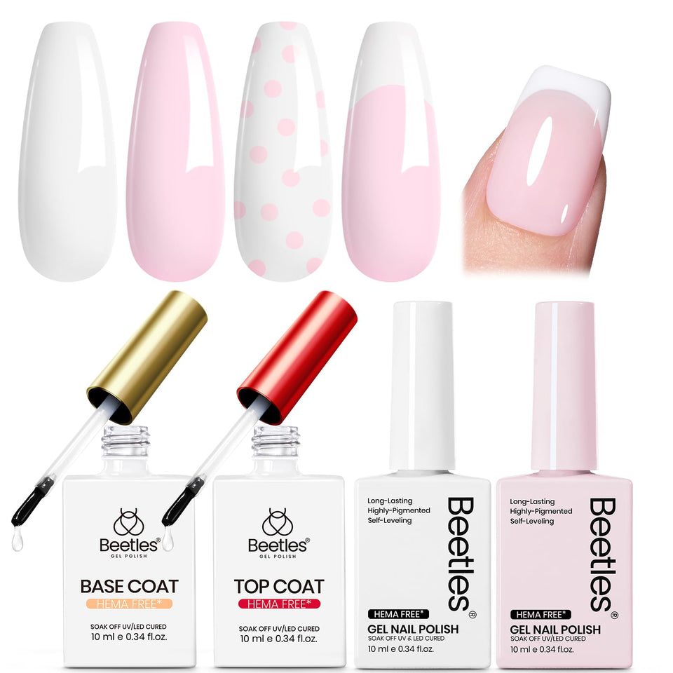 Beetles Gel Polish front packaging showing four-piece pastel manicure kit benefits
