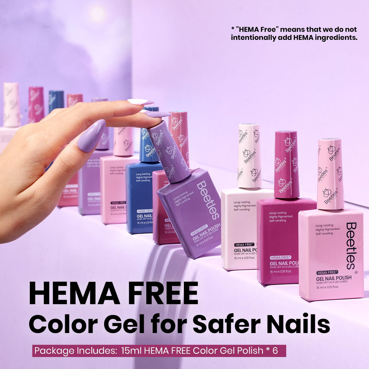 beetles Gel Polish bottle label closeup displaying color-matched caps, easy selection