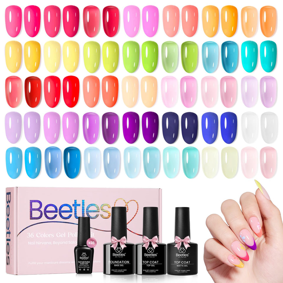 beetles gel polish front packaging showing 36 bottles and gift box benefit ready-to-gift