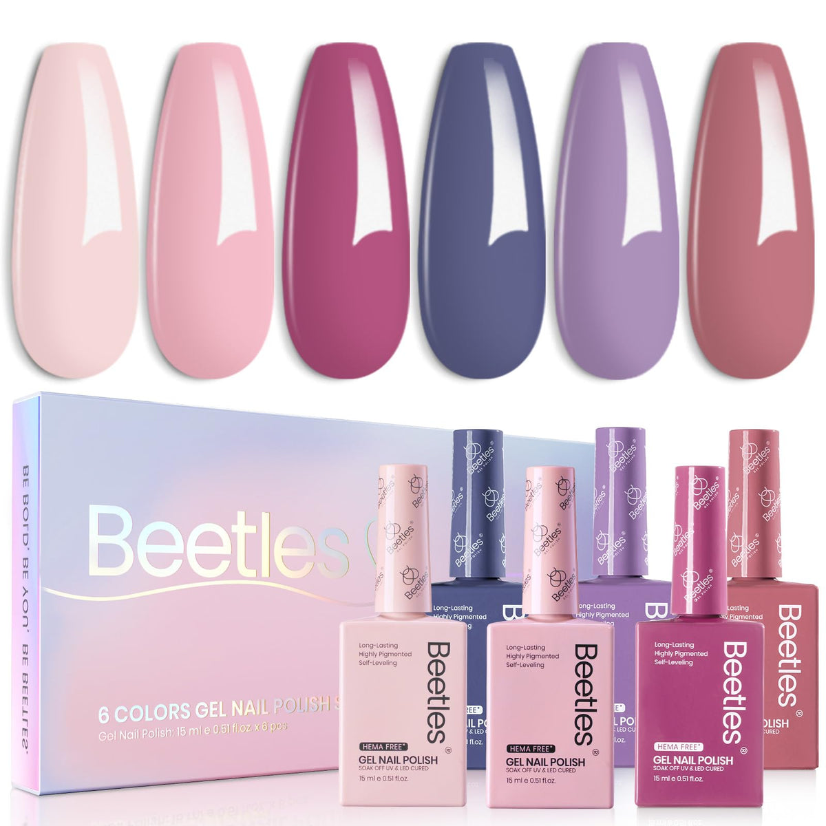 beetles Gel Polish front packaging showing six pastel bottles, convenient kit