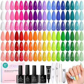 Beetles Gel Polish front packaging showing full 36-color kit and bottles benefit complete set