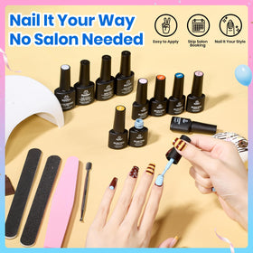 beetles Gel Polish kit next to a ruler for size scale and portability benefit
