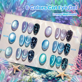 Beetles Gel Polish swatch strip of six blues and purples showing wearable color range