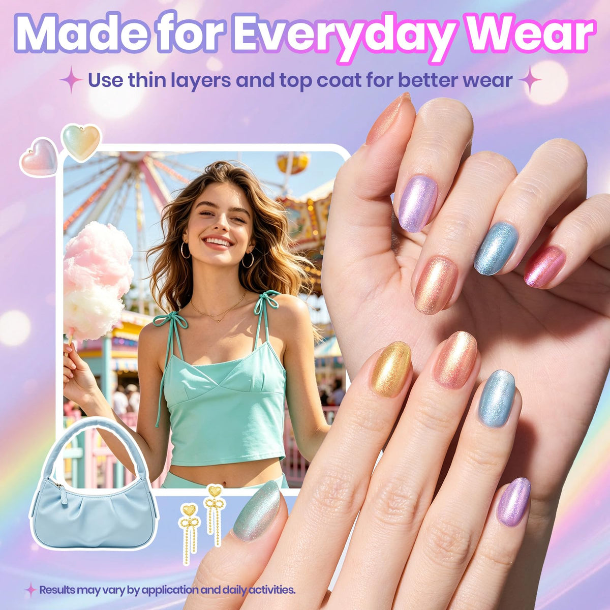 Beetles glitter shades row showing pastel galaxy colors for mixable looks