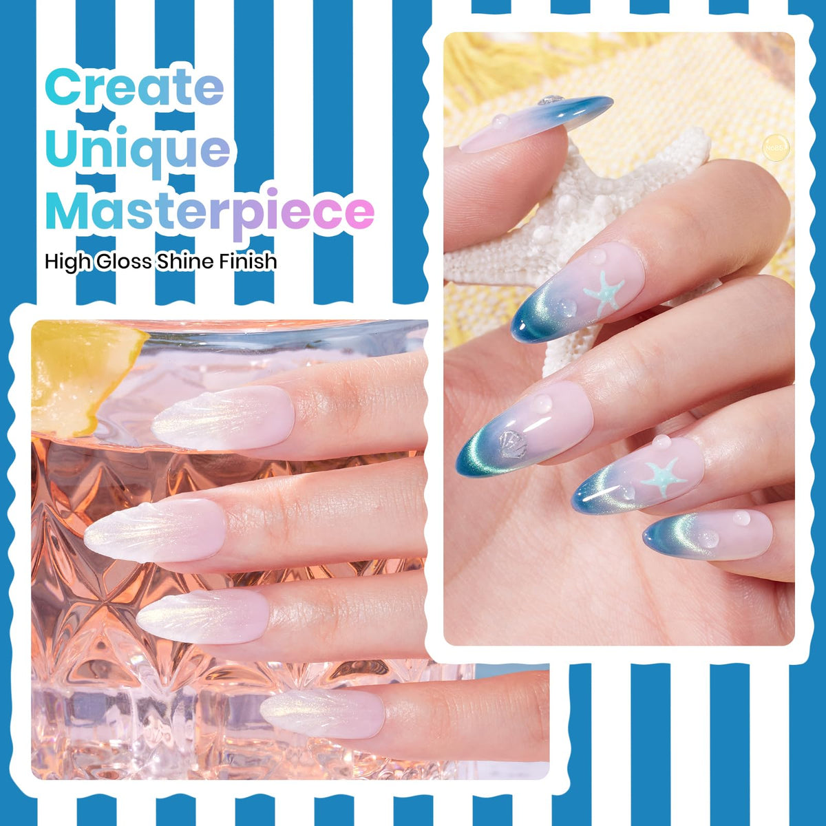 beetles Gel Polish finished glossy manicure with beach props inspiring summer looks
