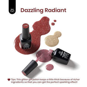 beetles hand model with finished manicure showing party-ready holographic shine