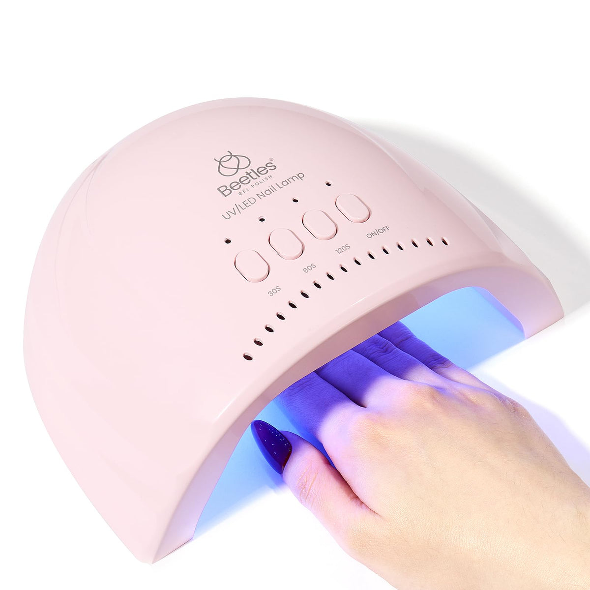 beetles Gel Polish front view of lamp showing compact curing area and benefit of easy placement