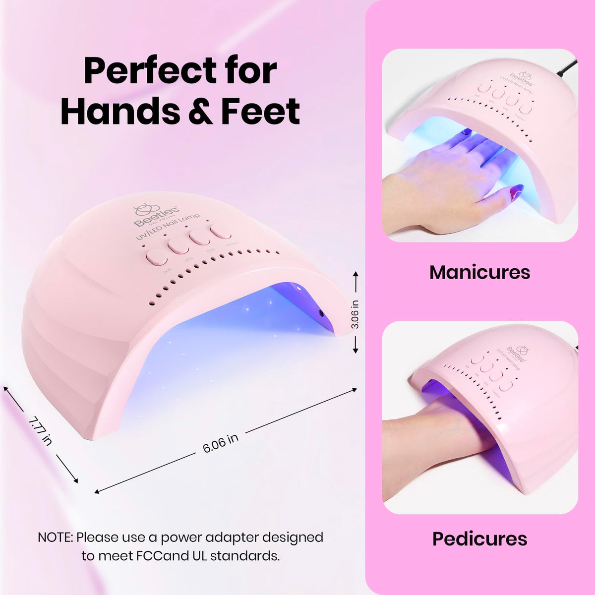 beetles Gel Polish foot inside lamp demonstrating pedicure fit and comfortable cure benefit