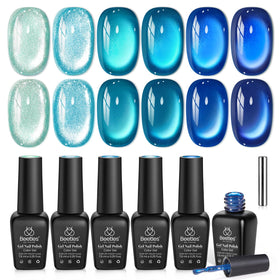 beetles branded front packaging showing six blue cat eye bottles for versatile looks