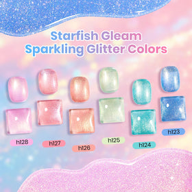 beetles manicure on beach background, pastel sparkles perfect for summer looks