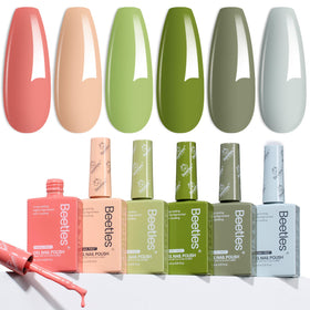beetles lifestyle lakeside manicure showcasing calming neutral greens