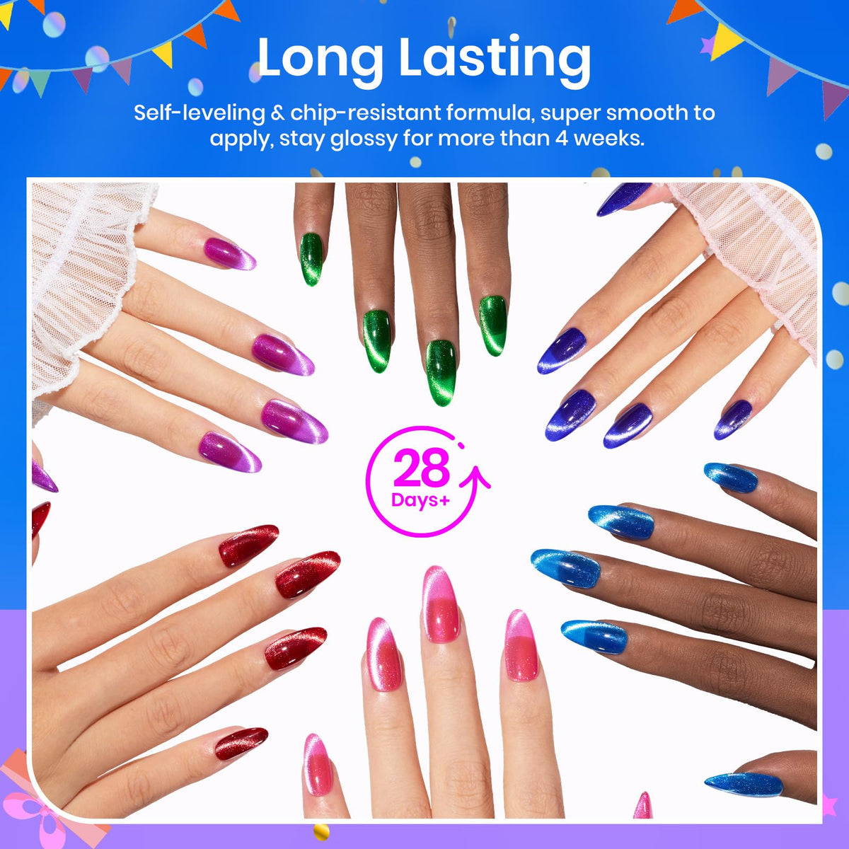 Beetles lifestyle manicure scene with finished nails showcasing long-lasting glossy neon shine