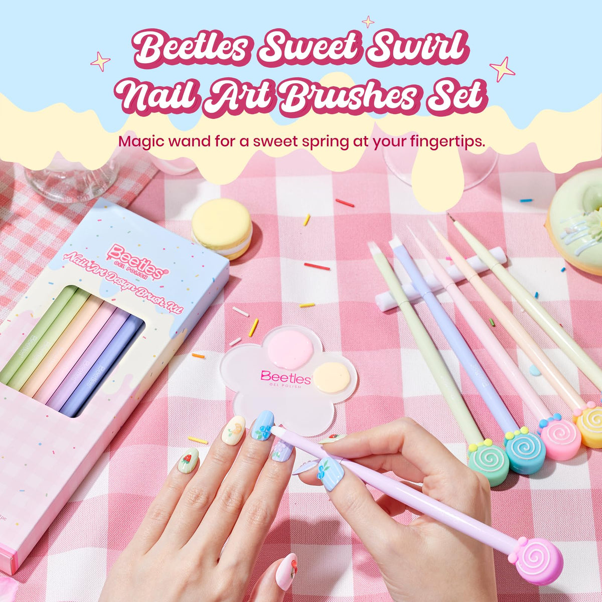 beetles Gel Polish lifestyle manicure scene showing kit used for at-home designs
