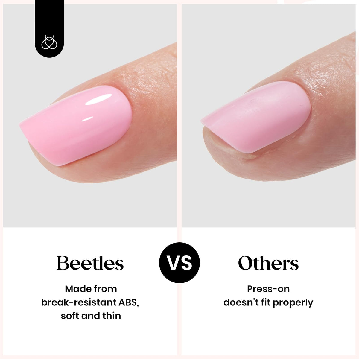 beetles woman wearing short square nails in lifestyle setting showing practicality and style