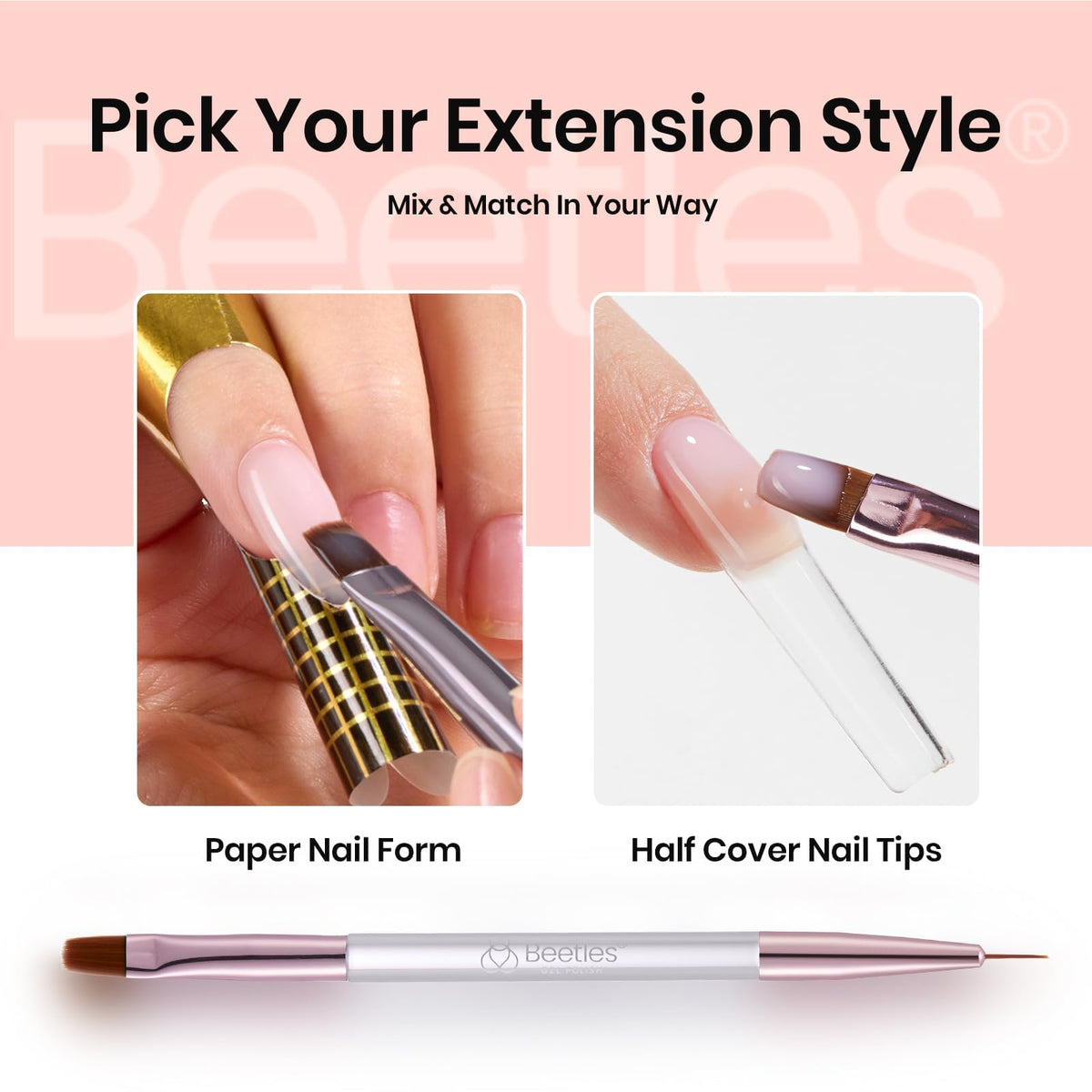 Beetles long square half cover tips fanned out for seamless blending benefit