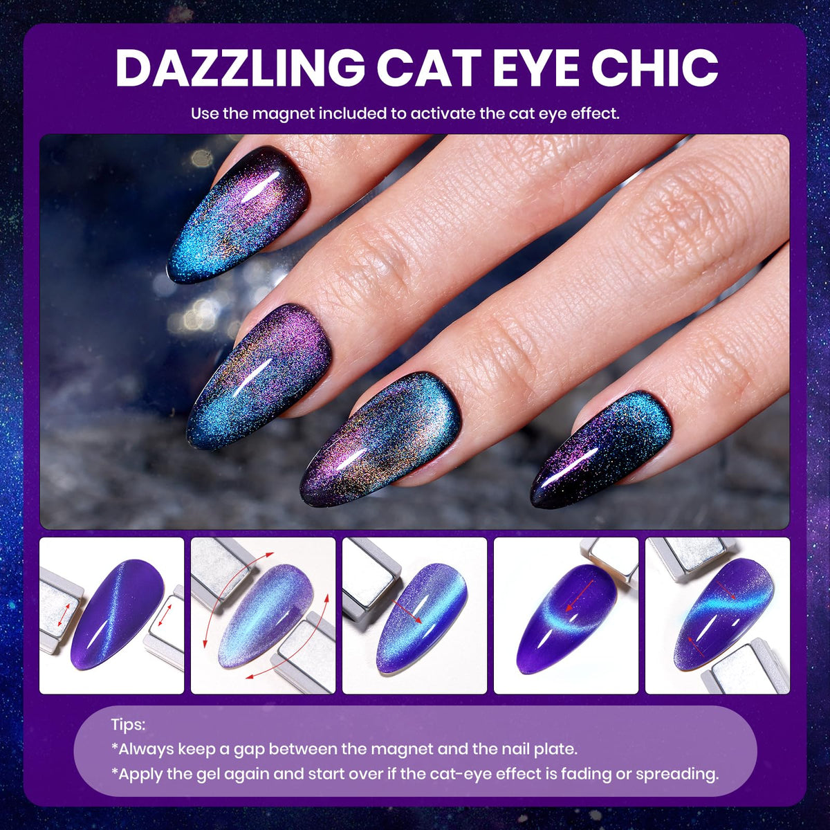 beetles magnet demonstration over fresh stroke creating sharp cat-eye line