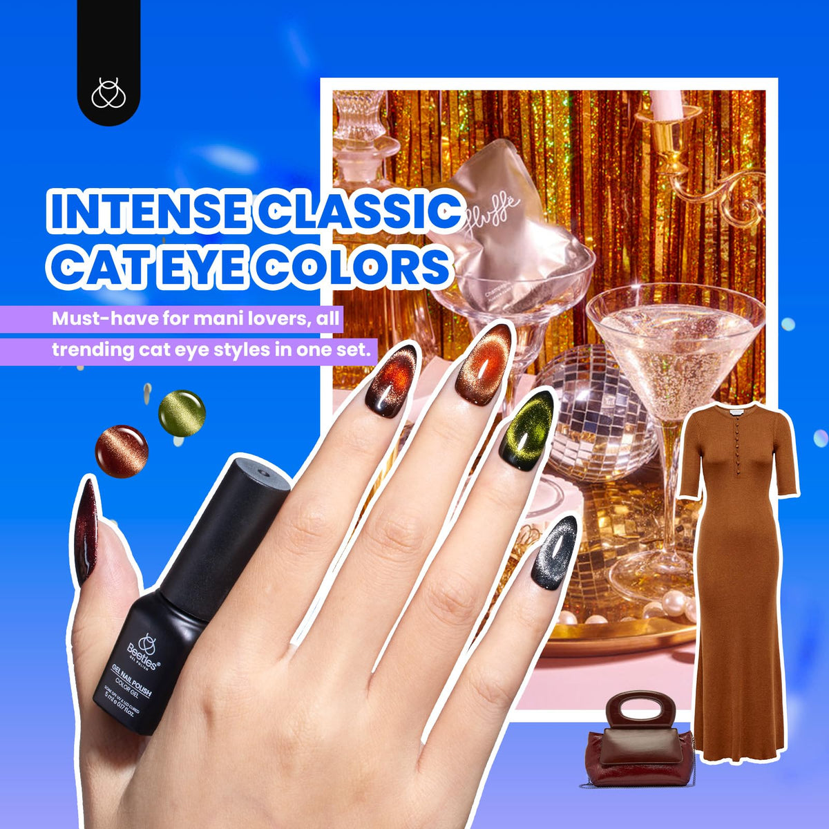 beetles magnet held above nail creating cat eye stripe for customizable shine
