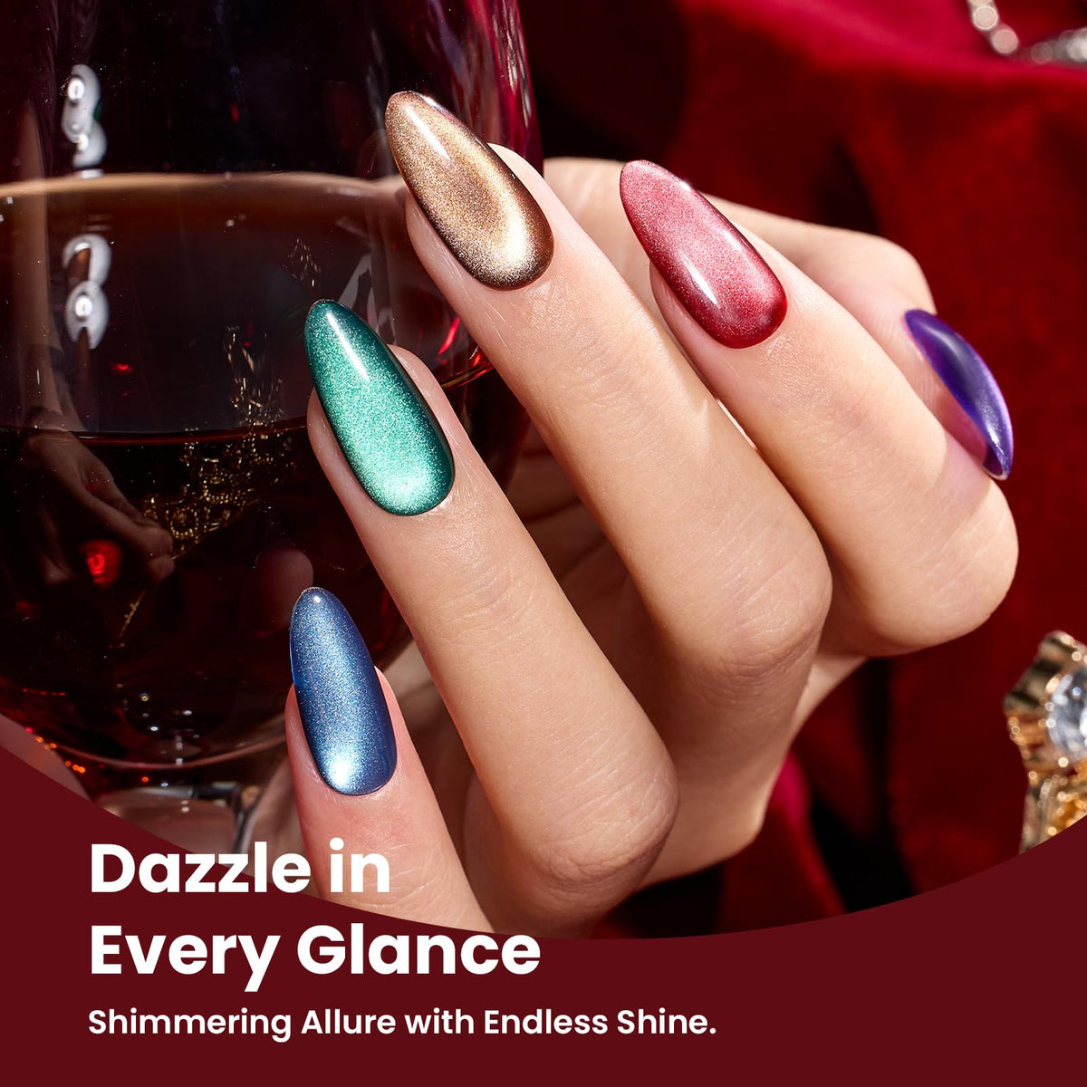 Beetles Gel Polish magnetic effect close-up showing luminous cat eye stripe benefit