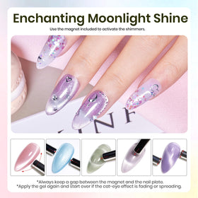 beetles nail application in use with hand holding magnet over wet polish to form shimmer