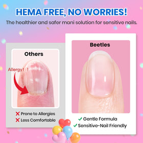 Beetles nail glue being applied to tip offering controlled, strong adhesion