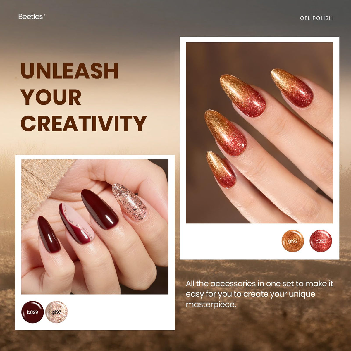 beetles nail in use burgundy manicure cured under lamp, shows salon finish