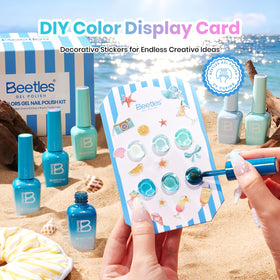 beetles Gel Polish nail stickers and scrunchie laid out for fast design options