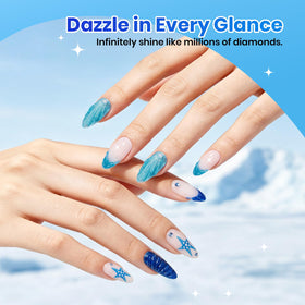 Beetles nail swatch with deep navy sparkle for dramatic accent nails