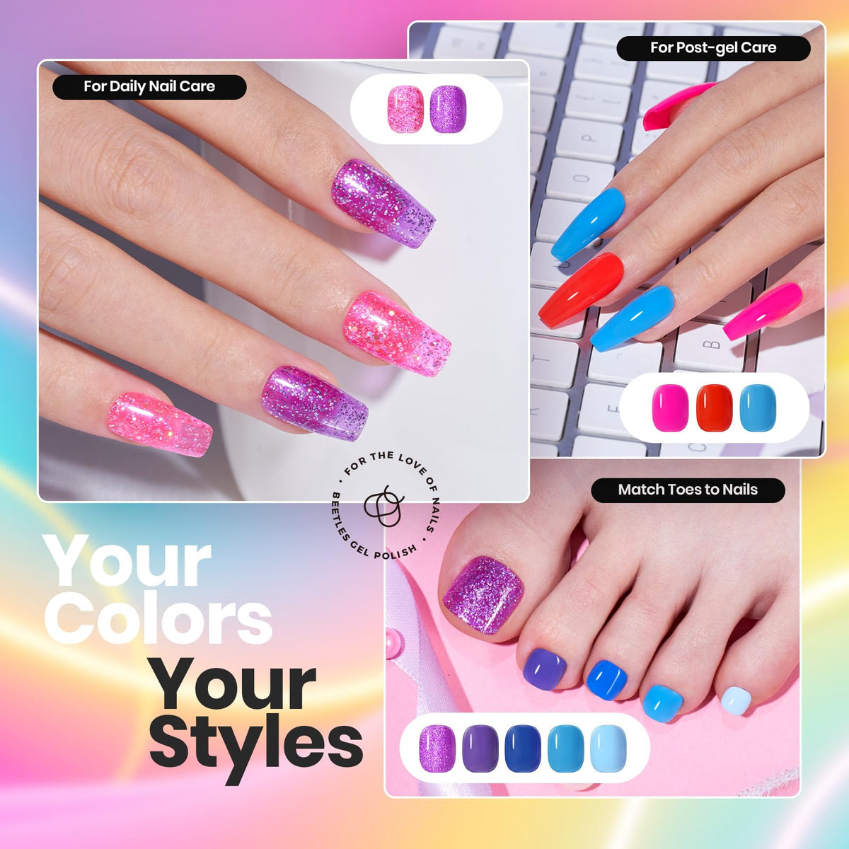 Beetles nail swatch fan displaying vibrant shades for design inspiration