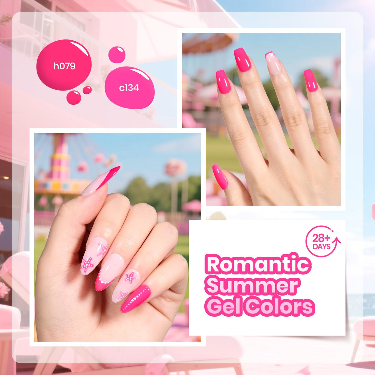 beetles nail swatch palette displaying all six pink shades for choice