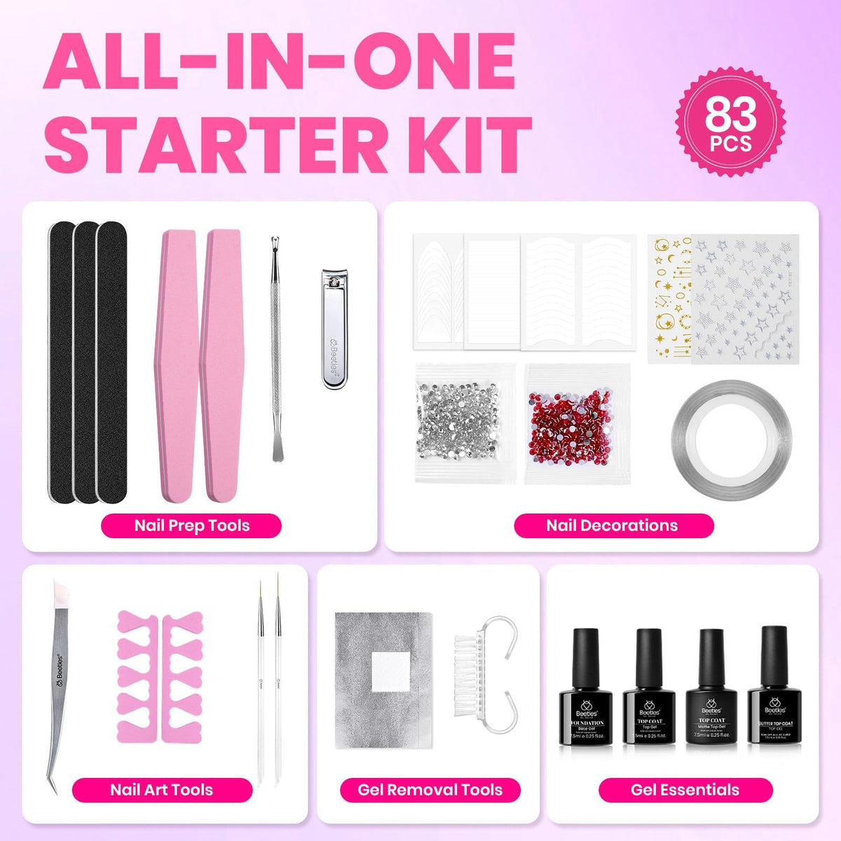 Beetles Gel Polish nail tools laid out for precise application and removal