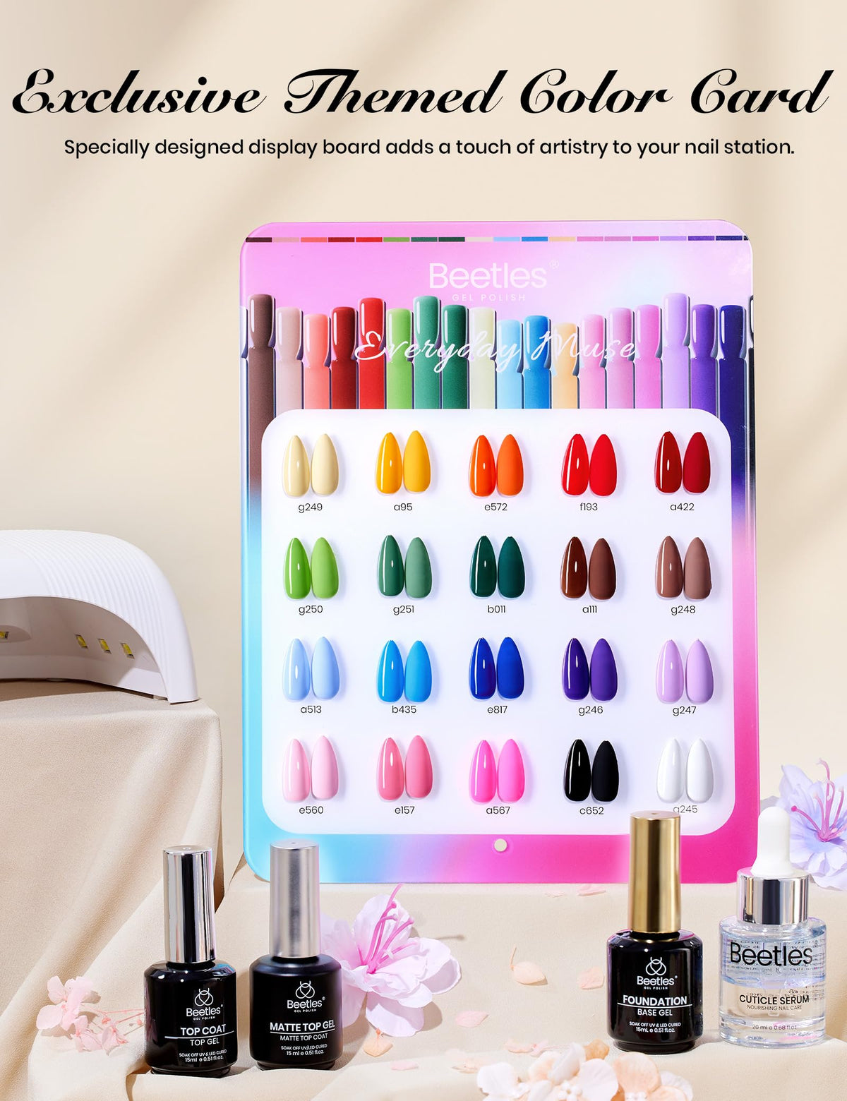 beetles model nails wearing pink and blue shades for outfit match