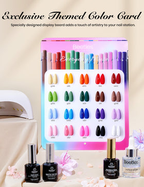 beetles model nails wearing pink and blue shades for outfit match
